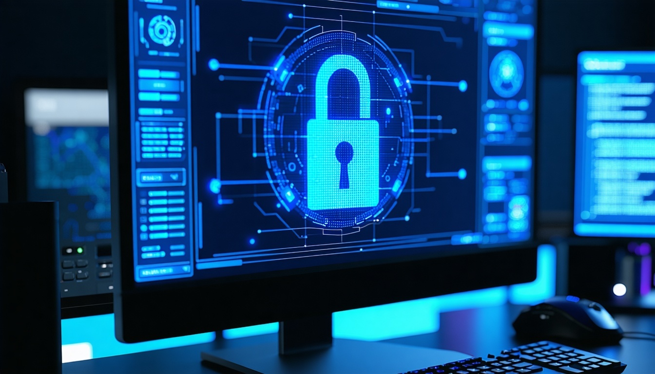 Cybersecurity analysis on computer monitor