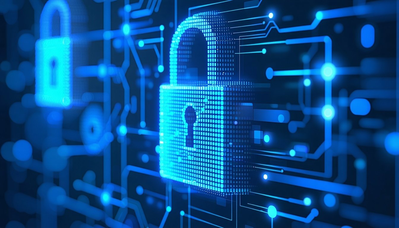 Blue cybersecurity lock