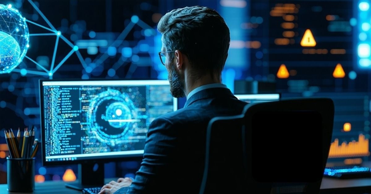 Cybersecurity professional analyzes malware