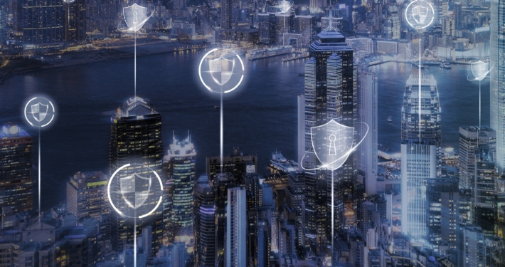 Zero Trust for Code visual showing pre-execution defense securing software execution across a connected digital city